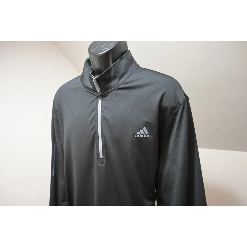 Adidas Golf Pullover Jacket Mens 2XL Black 1/4 Zip Reflective Stripes Excellent